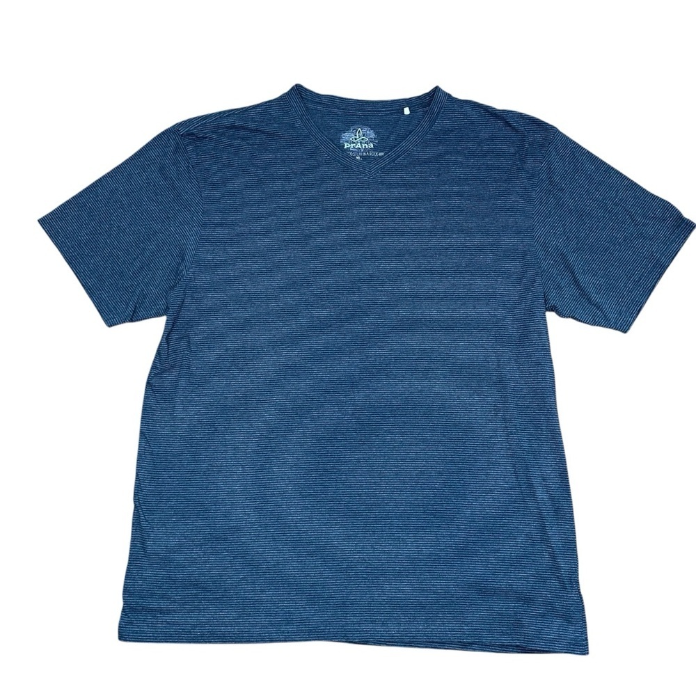Prana Men's Charcoal Grey Stripped V-Neck Tee.  Sz. XL